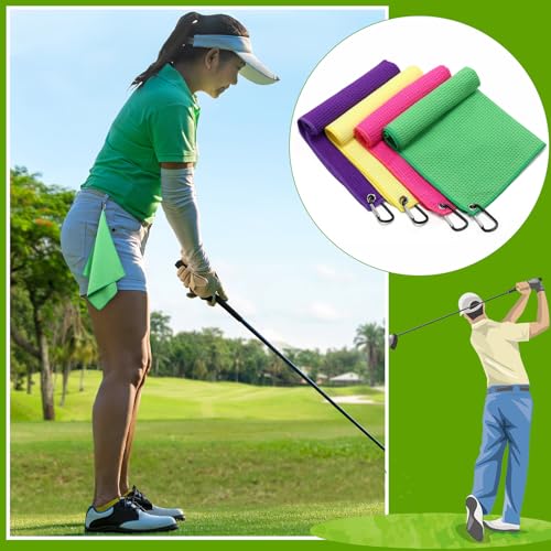 Remagr 4 Pack Golf Towel Microfiber - color: Rose, Green, Purple, Yellow