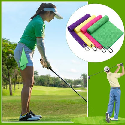 Remagr 4 Pack Golf Towel Microfiber - color: Rose, Green, Purple, Yellow