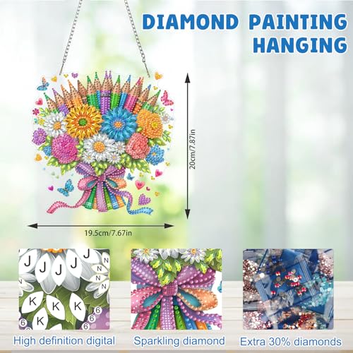 MAXBYE Diamond Painting Hanging Pendant, Pencil Flowers Bouquet DIY Special Shaped Diamond Art Kits for Adults，Double Sided Rhinestone for Beginners Gift Window Wall Door Decoration 8×8 Inch - color: Pencil Flowers Bouquet