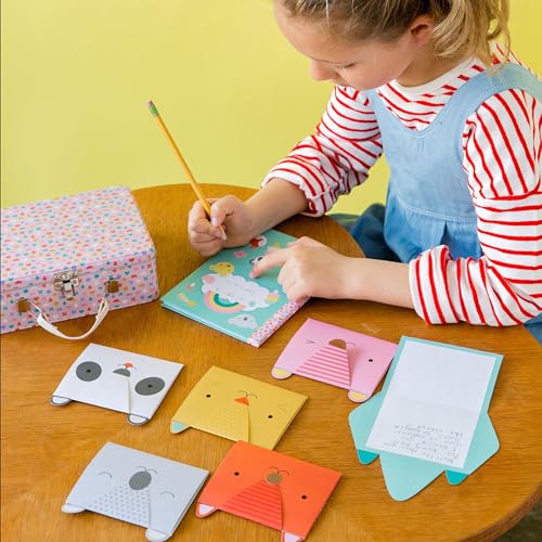 Petit Collage DIY Arts and Crafts Kit, Stationery Design – Craft Kit for Kids Includes 12 Animal Notecards, 1 Blank Journal, 2 Sticker Sheets, 4 Colored Double-Sided Pencils & Instructions - size: 20-Piece Set