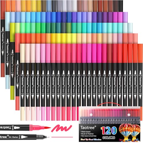 Taotree 120 Colors Dual Tip Art Markers Pens for Adult Coloring Book | Artist Fine & Brush Tip Coloring Markers Set Drawing Pens Craft Art Supplies for Journaling Note Taking Lettering Calligraphy - color: 120 Color