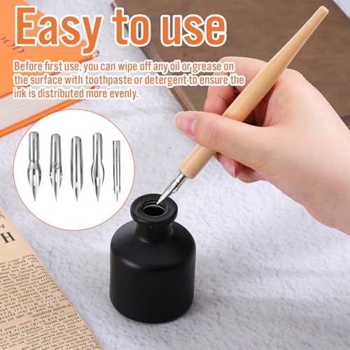 salbsever 12PCS Dip Pen Nibs, Dip Pen Set, 2 Wooden PenHolders and 10 Stainless Steel Calligraphy Nibs, Comic Calligraphy Drawing Pens for Writing, Painting, Signing, Sketch