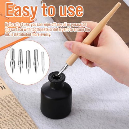 salbsever 12PCS Dip Pen Nibs, Dip Pen Set, 2 Wooden PenHolders and 10 Stainless Steel Calligraphy Nibs, Comic Calligraphy Drawing Pens for Writing, Painting, Signing, Sketch