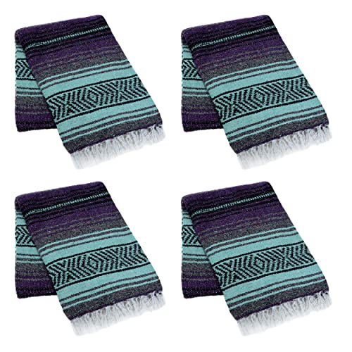La Montana Bulk Falsa Mexican Blanket, 4 Pack, Dark Purple/Mint/Charcoal - color: Dark Purple/Mint Green/Charcoal