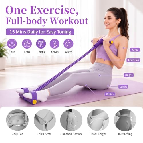Pedal Resistance Band with Handle,4/6/8 Tubes Options,Full-Body Use - color: 6Tubes-Purple