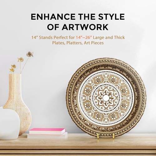 TR-LIFE 14 Inch Gold Metal Plate Stand (2 Pack) - Heavy Duty Display Easel for Large Plates, Frames, Platters and Art - size: 14 Inch