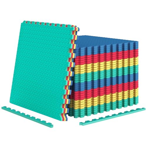 Tangkula Puzzle Exercise Mats, 0.5” Thick EVA Interlocking Foam Floor Tiles for Protective, Non-Slip Workout Mats for Home Gym Equipment, Foam Play Mats, 25 in x 25 in, 156 Sq Ft - 36 Tiles - color: Colorful, size: 156 Sq.Ft.
