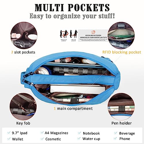 VOLGANIK ROCK RFID Purses for Women Fabric Nylon Multi Pocket Crossbody Bag Ladies Travel Handbag - color: Blue#106, size: Standard