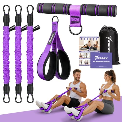 WOQQW Multifunction Pedal Resistance Band with Handle, Upgraded 3 Tube Adjustable Foot Resistance Bands for Core, Arm, Legs, Body Puller Trainer - Sit Up Exercise Equipment for Women Men - color: Purple