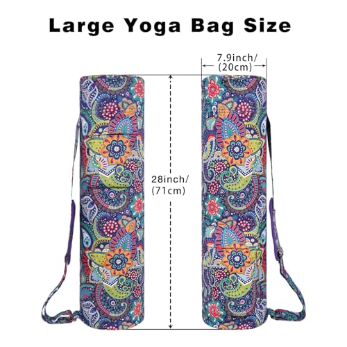 Yoga Mat Bag Full-Zipper Yoga Mat Carrier with Extra Wide Adjustable Strap 2 Multi-Functional Storage Cargo Pocket Stylish & Functional Yoga Bag Pilates Bag for Women & Men - color: Paisley