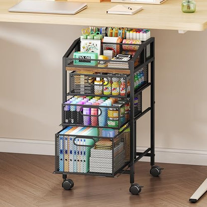 SWTYMIKI Rolling Utility Cart with Drawers - Under Desk Storage Cart with DIY Divider & Lockable Wheels, Multi-Functional Craft Art Supply Organizer for Office, Vanity, Craft Room & Studio Black - color: Black