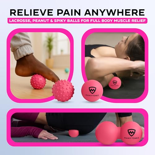 Hard Massage Ball Set - Lacrosse, Peanut, Spiky Ball (Medium Firm) with Carry Bag & eBook Guides - for Trigger Point, Muscle Physical Therapy, Myofascial Release, Deep Tissue Pressure