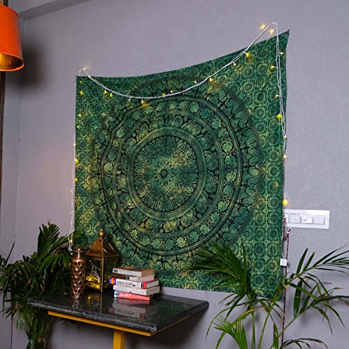 Craft Trade Indian Cotton Mandala Wall Hanging Tapestry for Aesthetic Boho Hippie Living Room, Meditation & Bedroom Décor - Green - 50x60 Inches - color: Green, size: 50"L x 60"W