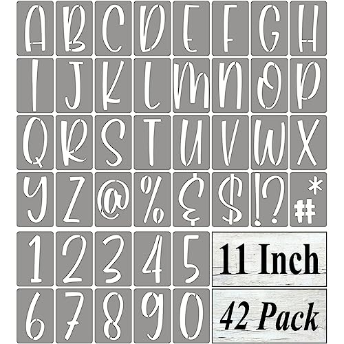 11 Inch Alphabet Letter Stencils for Painting - 42 Pack Letter and Number Stencil Templates with Signs for Painting on Wood, Reusable Letters and Numbers Stencils for Chalkboard Wood Signs & Wall Art - size: 11 Inch