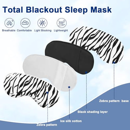 Sleep mask w/Cooling Gel Eye Mask, 2Packs Heated Eye Mask for Sleeping, Reusable Ice Silk Blackout Eye Cover Sleeping Mask for Travel, Home, Office, Yoga, Stocking Stuffers (Zebra+Leopard) - color: White & Brown