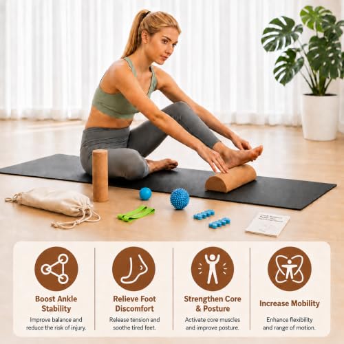 Cork Balance Board Kit for Foot & Ankle Strengthener Training, 8-Piece Set | Cork Set for Physical Therapy, Plantar Fasciitis Recovery, Core Stability, Enhanced Foot Function, Mobility and Prevent Falls
