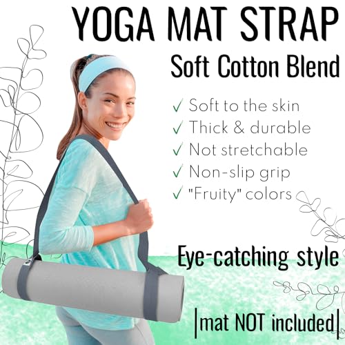 TECEUM Yoga Mat Strap – Extra Soft & Thick Cotton Carrier for All Mats - color: Gray, size: 64 IN