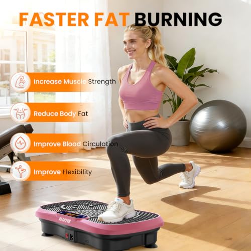 AXV Vibration Plate Fitness Platform Exercise Machine Body Vibrating Board | Curved Design Powerful 200W Bluetooth Oscillating Shake Plate for Lymphatic Drainage Recovery Whole Body Toning With Handles - color: SLIM.PINK