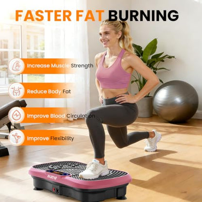 AXV Vibration Plate Fitness Platform Exercise Machine Body Vibrating Board | Curved Design Powerful 200W Bluetooth Oscillating Shake Plate for Lymphatic Drainage Recovery Whole Body Toning With Handles - color: SLIM.PINK