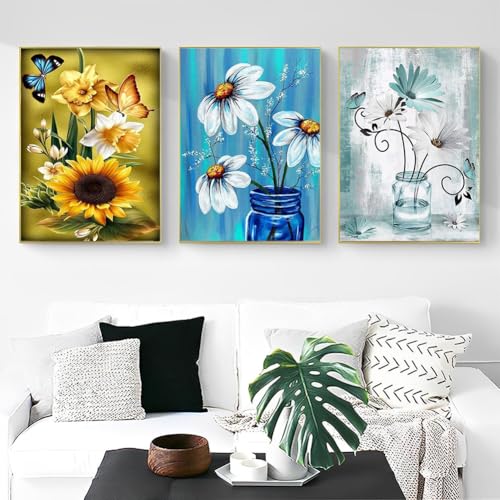 OFRKE Diamond Painting Kits for Adults,3 Pack Flower Diamond Art for Beginners, Diamond Round 5D Full Drill Paint with Diamonds Pictures Gem Art Painting Kits DIY Crafts Kits 12x16inch - color: 3pcs-Flower