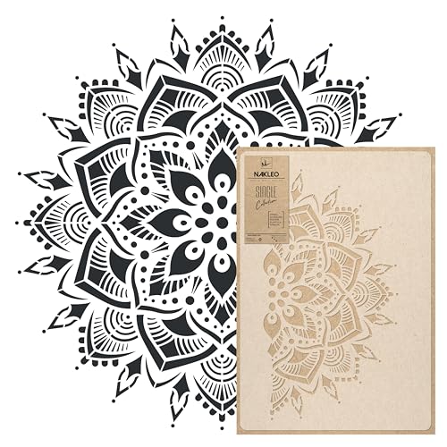 NAKLEO Painting Large Stencil, Diameter 35”, Flower Mandala Stencil, Reusable Plastic Template, Art Craft DIY, Big Geometric Mandala Pattern for Painting Wall Floor Wood Fabric Furniture - color: Flower Mandala, size: L