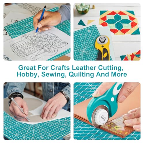 Headley Tools 12"x12" Rotating Cutting Mat, Self Healing Mat with 360-Degree Rotation & Anti-Slip Base, Sewing Board Cutting Mat Perfect for Fabric Quilting Leather Hobby Project, Turquoise - color: Turquoise, size: 12"L x 12"W