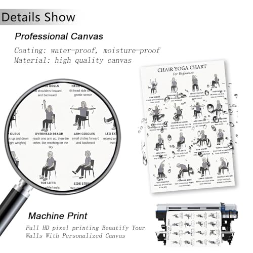 DQYZNYC Chair Yoga Chart Poster Print Seated Exercises for Seniors and Beginners Canvas Wall Art Yoga Room Living Room Bedroom Gym Decor 12x18 Inch Unframed B - color: Unframed-B, size: 18"L x 12"W