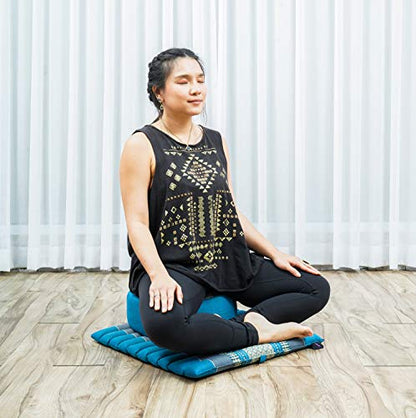 Leewadee Meditation Cushion Set – 1 Small Zafu Yoga Pillow and 1 Small Roll-Up Zabuton Mat Filled with Kapok - color: Sf22 - Blue
