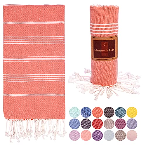 Beach Towel 100% Cotton Turkish Beach Towel Adult 38x70 Inch Pre-washed Absorbent Extra Large|Sand Free Quick Dry BathTowels|Lightweight Blanket|Travel Cruise Camping Spa Gym Yoga Towel|Dark Coral - color: Coral