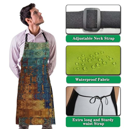 Cook Apron for Women Blue and Golden Grunges Mans Aprons for Cooking Funny for Kitchen Cooking Restaurant BBQ Painting Crafting Gardening 27” (W) x 31” (H), Waterproof Aprons - color: Blue and Golden Grunget