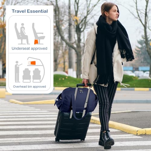 TOPDesign Travel Duffel Bag for Women, Puffer Gym Bag Sports Tote with Wet Pocket, Carry On Weekender with Luggage Sleeve (Navy Blue) - color: Navy Blue