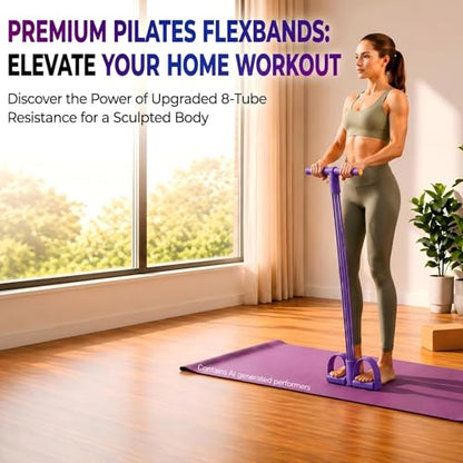 8-Tube Pedal Resistance Band, Sit Up Pull Rope for Home - color: Purple