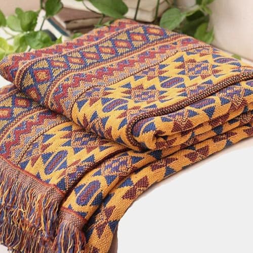 VANJOROY Boho Throw Blanket Couch Chair Cover, 100% Cotton Southwestern Aztec Home Decor Throw - Reversible All Season Blanket for Bed Sofa Tapestry Outdoor Travel Camping. 91″×98″ - color: Multicoloured, size: 91″×98″