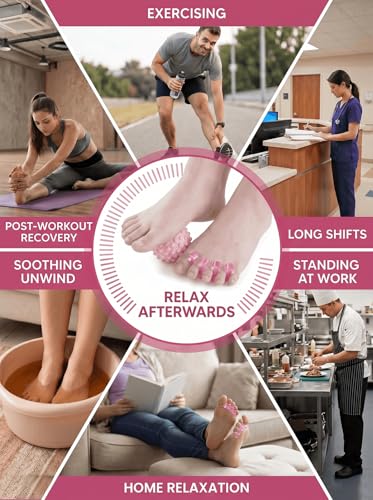 4-Piece Toe Spreaders and Foot Massage Ball Kit | 2 Pairs Gel Toe Stretchers & 2 Spiky Massage Balls for Bunion Relief, Plantar Fasciitis, Foot Pain(Pink) - color: Pink