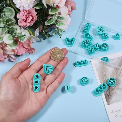 ORIGACH 18 Pcs Spring Polymer Clay Cutters Set | Floral & Leaf Design Clay Cutters for Polymer Clay Jewelry Earrings with a Clear Storage Box - style: Floral & Leaf