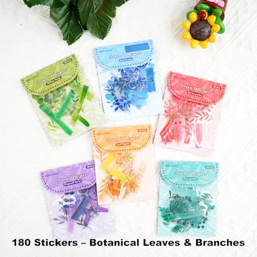 180PCS Botanical Leaf PET Stickers, Watercolor Plant Layering Tabs for Scrapbook Journal Planners and DIY Crafts - color: Cyan Stories