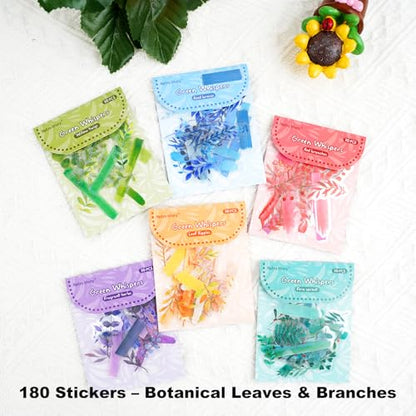 180PCS Botanical Leaf PET Stickers, Watercolor Plant Layering Tabs for Scrapbook Journal Planners and DIY Crafts - color: Cyan Stories