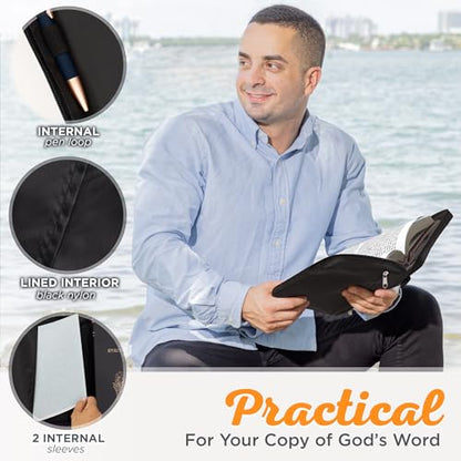 Christian Art Gifts Men/Women's Bible Cover Jesus Fish, Black Canvas, XS - color: Black/Jesus Fish #2, size: Extra Small