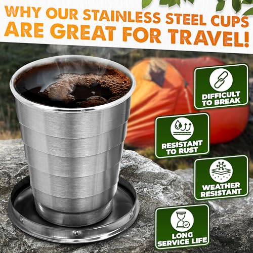 Collapsible Shot Glass with Lid - 2.5Oz (75ml) Stainless Steel Travel Shot Glasses, Rust & Bend Resistant, Keychain for Easy Portability - Collapsible Cups for Traveling, Fishing, Camping | Travel Shot Glasses; Rust-, Weather- and Bend-Resistant; Keychain