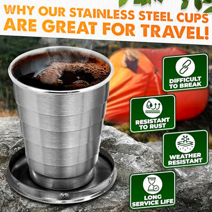 Collapsible Shot Glass with Lid - 2.5Oz (75ml) Stainless Steel Travel Shot Glasses, Rust & Bend Resistant, Keychain for Easy Portability - Collapsible Cups for Traveling, Fishing, Camping | Travel Shot Glasses; Rust-, Weather- and Bend-Resistant; Keychain