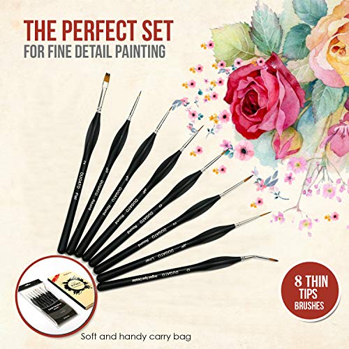 Fine Detail Brush Set, 8-Piece Miniature Brushes with Case Holder | Detailing Paint Brush Set, Ergonomic Triangular Handles & Travel Case for Acrylic, Watercolor, Oil, Models & Warhammer - color: 8pcs Detailing Paint Brush - Black