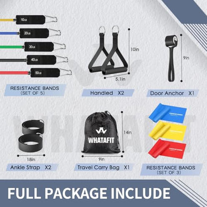 WHATAFIT Resistance Bands with Handles, 5-Level Exercise Bands for Workout - color: Chromatic