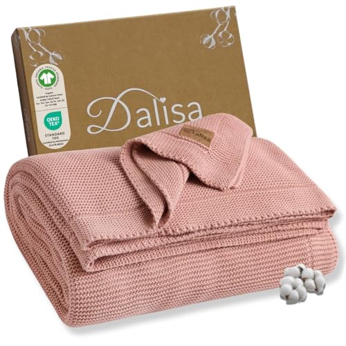 Dalisa 100% Organic Turkish Cotton Throw Blanket - GOTS Certified, Cozy - Perfect for Couch, Bed, and Home Decor - Boho Vintage Knit Alina (Pink, 60x80) - color: Pink, size: 60x80