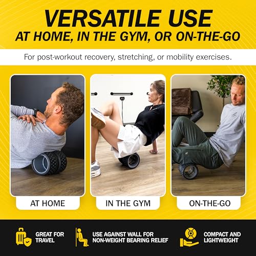 Rolflex SpineAline Foam Roller – Ergonomic Deep Tissue Spine Alignment Tool | Spine, Neck, Leg and Back Stretcher – Lightweight, Durable & Portable Muscle Rollers – Supports Up to 300 lbs – Black