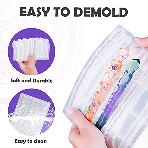 NiArt Fairy Wand Epoxy Resin Mold, Crystal Hairpin Silicone Mold DIY Kit | 6-Cavity Reusable Translucent Design, Smooth Release, for Bookmarks, Cosplay Props & Party Gifts, Heat Resistant - style: Magic Wands