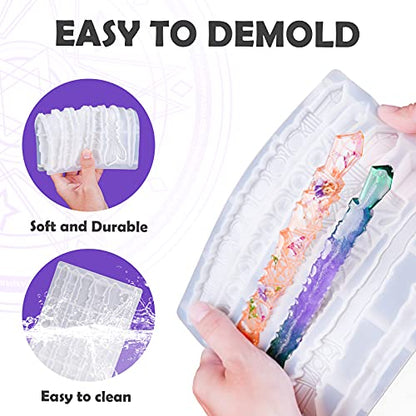 NiArt Fairy Wand Epoxy Resin Mold, Crystal Hairpin Silicone Mold DIY Kit | 6-Cavity Reusable Translucent Design, Smooth Release, for Bookmarks, Cosplay Props & Party Gifts, Heat Resistant - style: Magic Wands