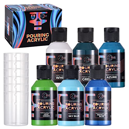 OPHIR Acrylic Pour Paint Kit, 6 Green Earth Colors High Flow for Fluid Art | Designed for Canvas Painting, Rock Art, Wood Crafts and Decorative DIY Projects with Acrylic Pour Methods - color: Green Earth Colors Set (6 Bottles)