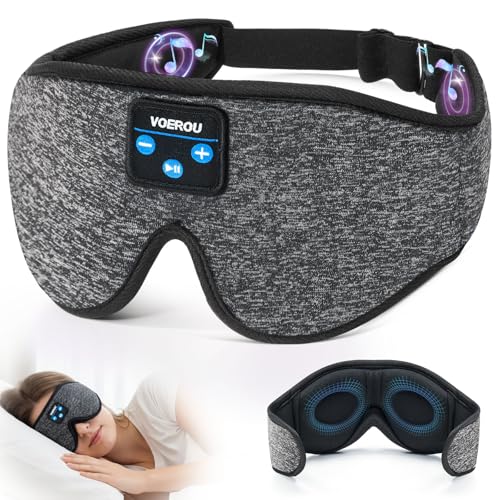 Voerou Sleep Headphones Sleep Mask Bluetooth 5.4 Earphones, Sleeping Headphones Eye Masks for Men Women, 100% Black Out Eye Covers for Sleeping, Relaxation Christmas Tech Gifts for Teen Boys Mom Dad - color: Light Grey