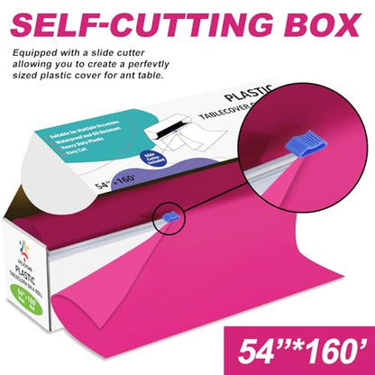 54IN X 160FT Plastic Table Cover Roll with Cutter Box, Cut to Size Plastic Table Cloths for Parties, Birthday, (Fuchsia, 54"x1920") - color: Fuchsia, size: 1920" x 54" (Rectangular)