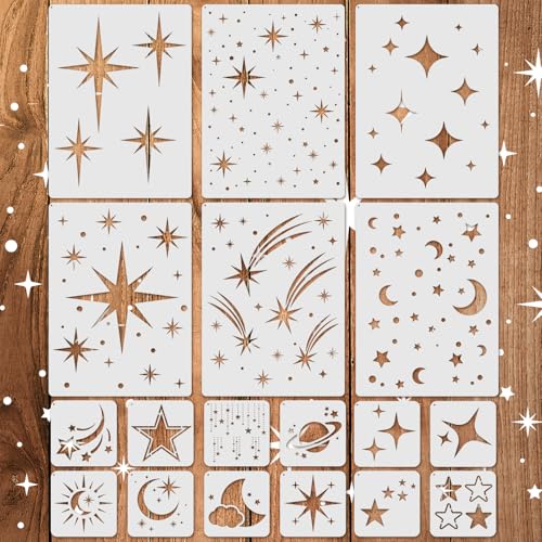 18 PCS Large Star Stencil for Painting Reusable Paint Stencils for Walls Twinkle Star Wall Drawing Stencils for Painting on Wood Craft Canvas Fabric Home Decoration - style: 18 PCS Star